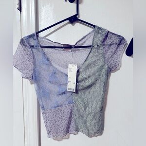 Urban Outfitters Blue and Green Mesh Blouse